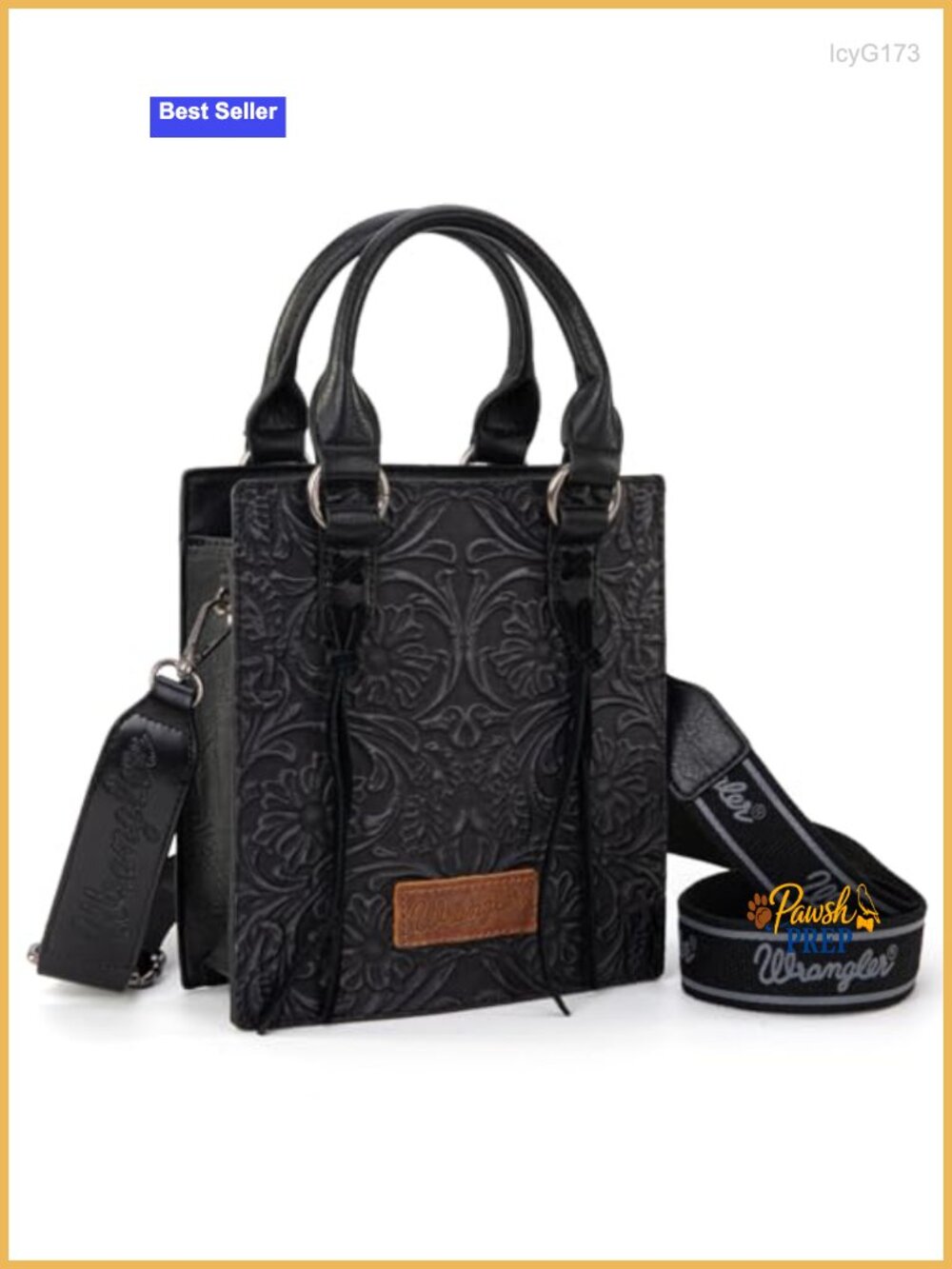 Vegan Leather Western Crossbody Purse with Fringe and Tooling Pattern
